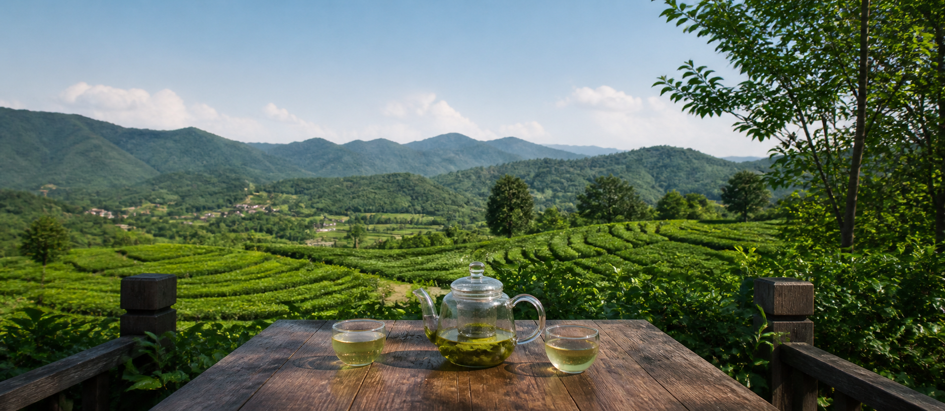 茶杯与书写物件的静物照片